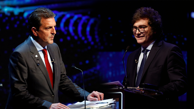 Con una sorpresiva elección, Sergio Massa y Javier Milei van a segunda vuelta en Argentina Mapa de Argentina en colores vibrantes.