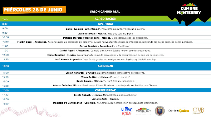 Anuncian cronograma de la Cumbre de Comunicación Política en Monterrey Programa de eventos en Monterrey, versión 8.