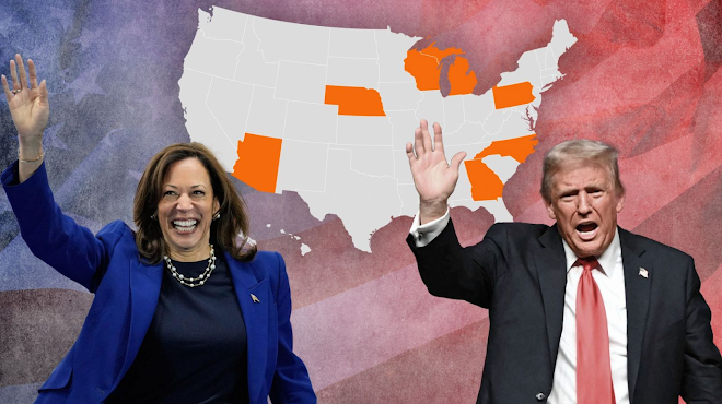 Resultados en las elecciones de EE.UU.: Trump y Harris lideran en sus respectivos estados Captura de pantalla del sitio web Sufragio.