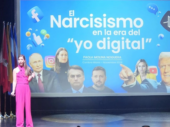 Paola Molina desentraña el “narcisismo digital” en la Cumbre Miami Paola Molina analiza el narcisismo en su obra.